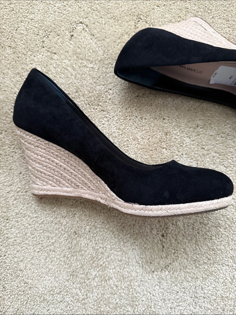 Neiman Marcus Black Suede Espadrille Wedge Pumps